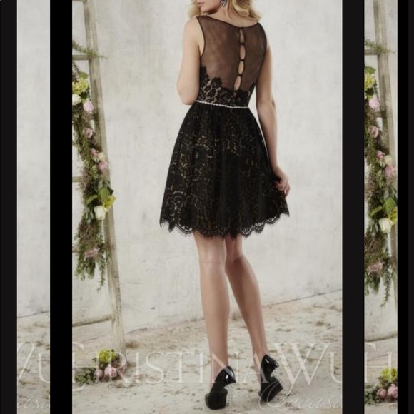 NWT Christina Wu Navy Lace Dress - Picture 9 of 11